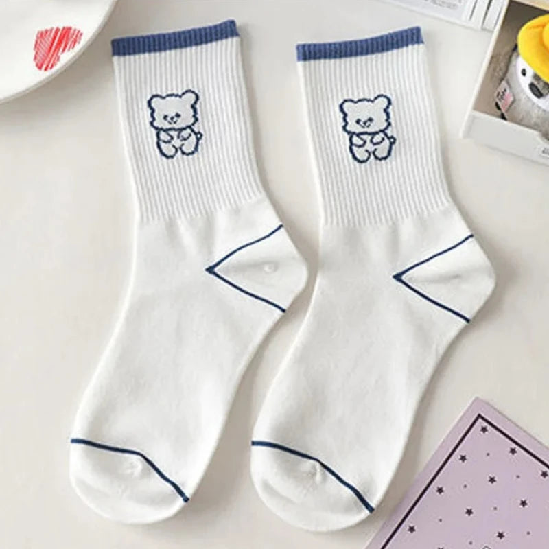 Women's Socks Warm Socks In Autumn and Winter Blue Socks Students High-top Striped Checkered Sports Stockings
