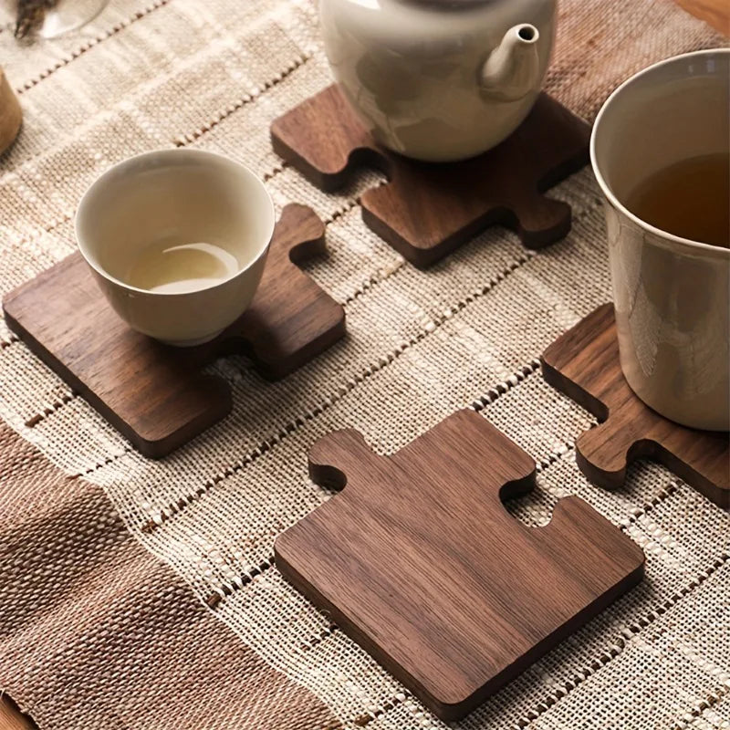 1pc Puzzle Shaped Mat - Protects Tabletops and Enhances Home Decor with Natural Wood Coaster for Drinks, Beverages, and Coffee