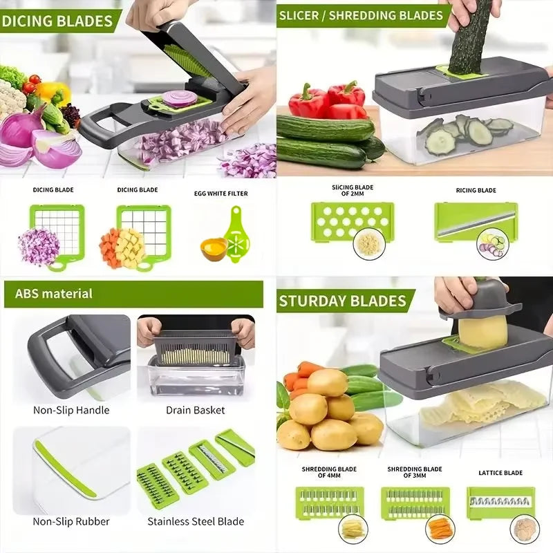 14/16 IN 1 Slicer Vegetable Food Chopper Vegetable Cutter Tomato Carrot Grater Cheese French Onion Shredders Kitchen Tool