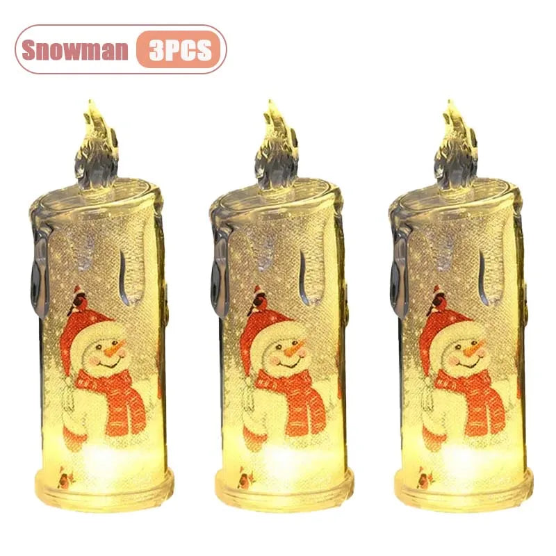 1-5PCS Flameless LED Christmas Electronic Candle Realistic Dripping Tears Santa Claus Snowman Ornaments Holiday Decorative