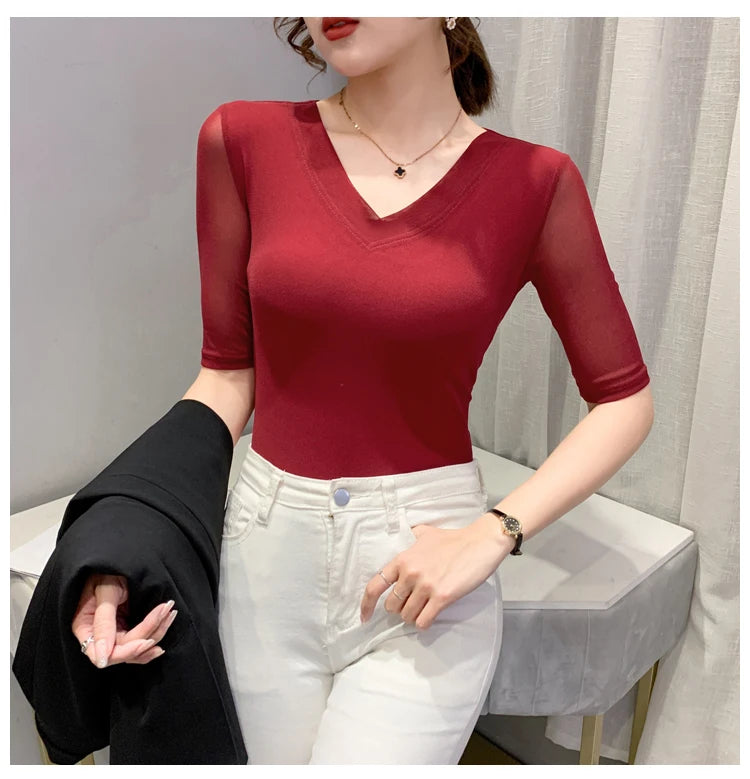 Women's Slim Fit V-Ne T-irt Me Inner Wear Top Spring Autumn Season Faionable Base irt Breathable Wear Resistant