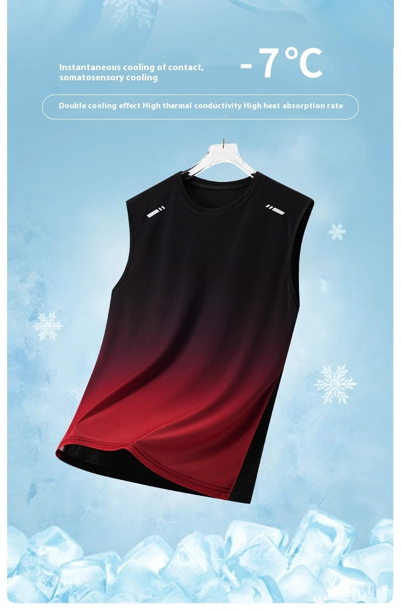 Men's Gradient Sports Vest Lightweight Sleeveless round Neck T-Shirt Summer Running Trendy Loose Fit Youth Cross-Border