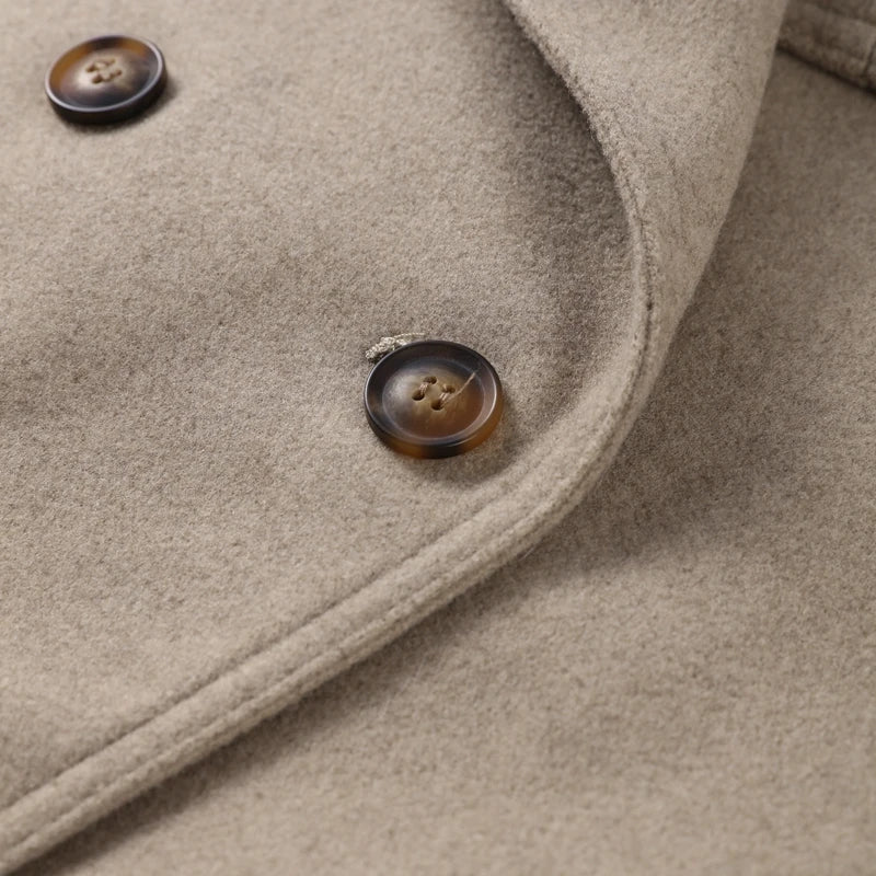 Elegant Women's Short Woolen Coats Stand Collar Double Breasted Long Sleeve Female Jacket 2025 Autumn Winter Lady Warm Outwear