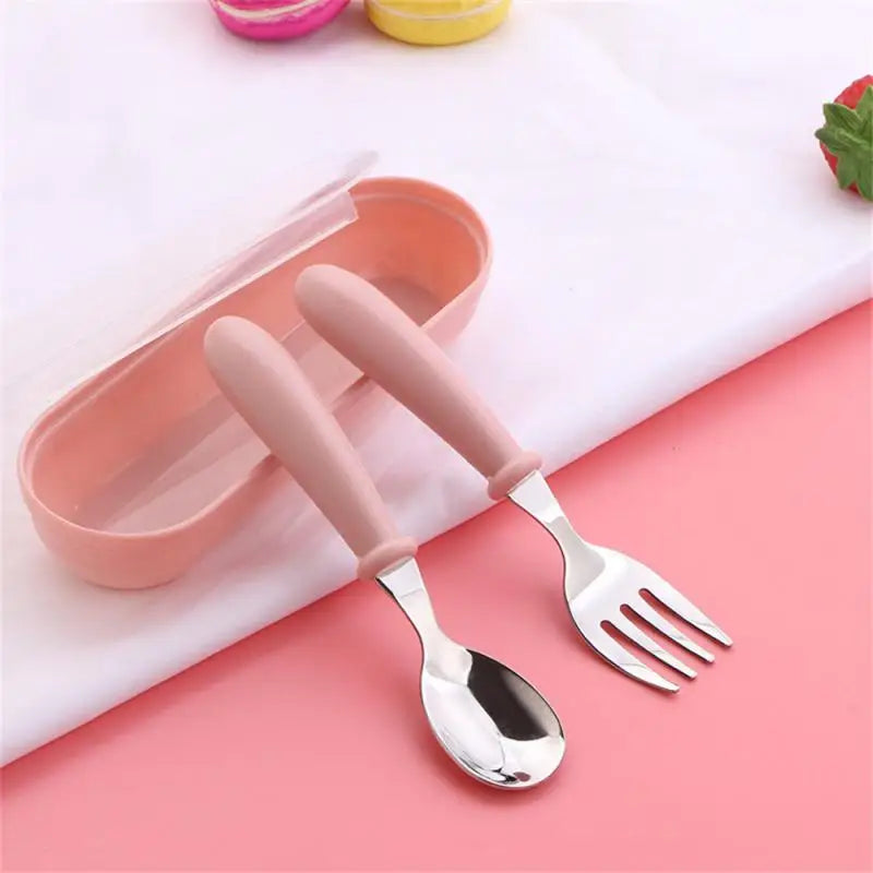 Children Spoon Forks Box Kids Stainless Steel Kids Cutlery Portable Baby Feeding Utensils Baby Spoons Baby Tableware Set