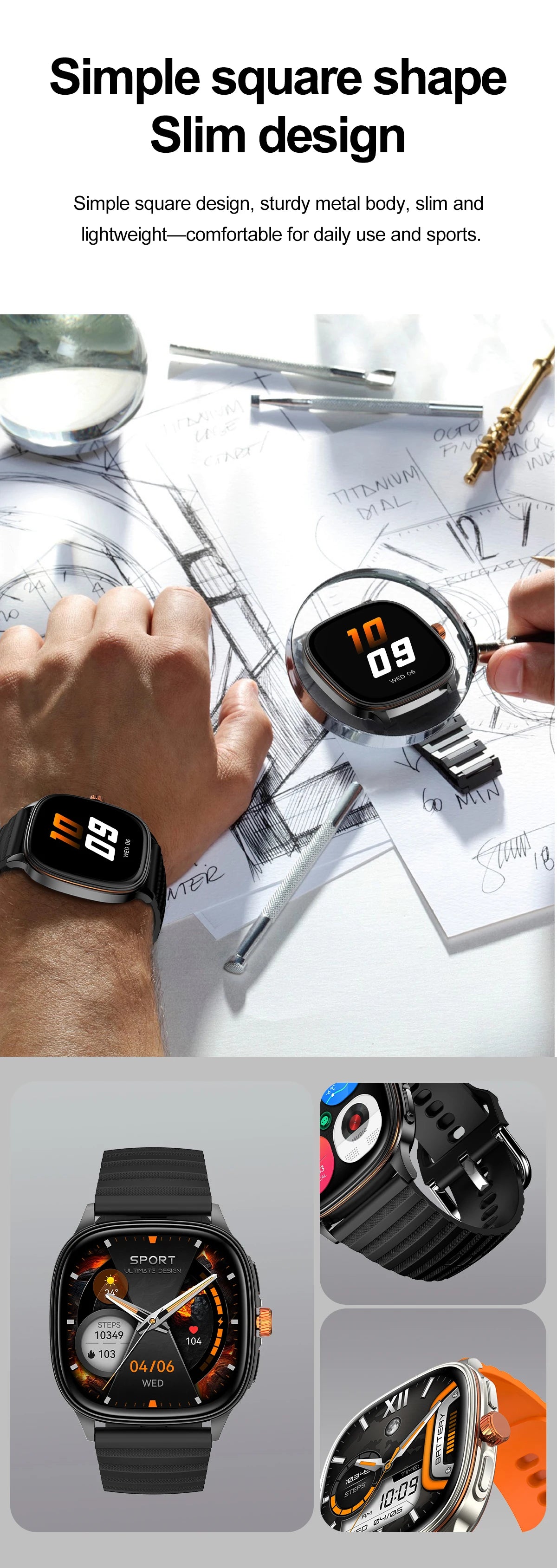 New Smart Watch 1.73" HD Screen NFC Voice Assistant Music Weather Sports Heart Rate High-precision Sensor Waterproof Smart Watch