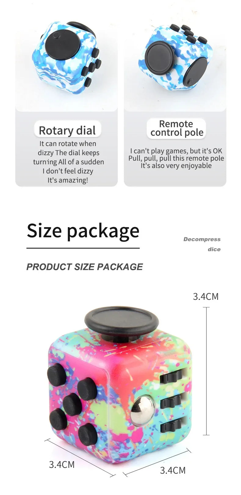 Fidget Stress Relief Dice Colorful Anti-Stress Fingertip Toys for Autism & Anxiety Relief