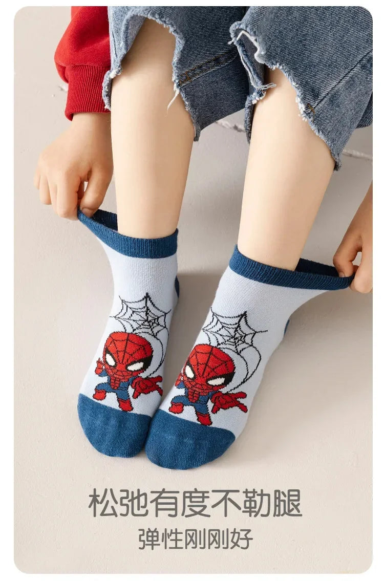 5 Pairs Spiderman Cotton Children's Socks iron Man Hulk Thor Anime kids Boys Short Socks Cartoon Baby Spring Summer Short Socks