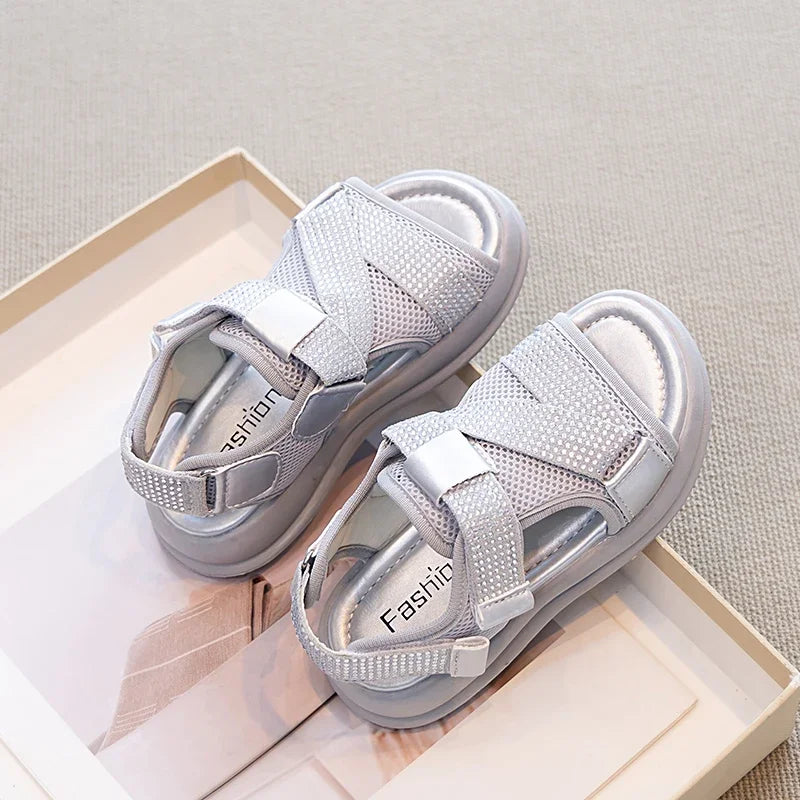 Summer Girls New Sandals Breathable Mesh Children's Causal School Sandals Simple Fashion Kids Beach Platform Sandals Open-toe