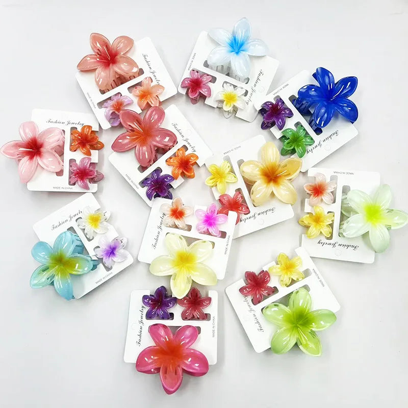 3Pcs/Set Sweet Flower Colroful Gradient Hair Claws Ponytail Cip Clamp Barrettes Hairpins For Women Girl Beach Hair Accessories