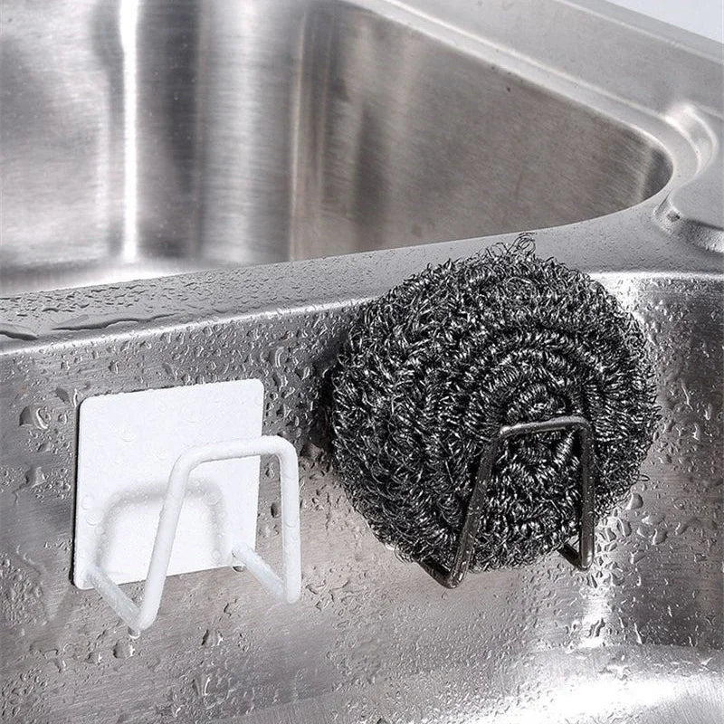 Kitchen Wall Hooks Accessories Storage Organizer Self Adhesive Drain Drying Rack Stainless Steel Sink Sponges Holder