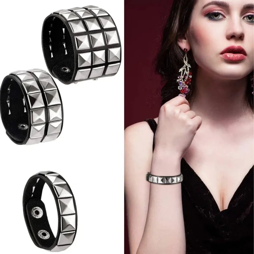 2026 PU Leather Bracelet 80s Punk Bracelet Adjustable Goth Cuff Bracelet Gothic Spiked Rivet Buckle Wristband for Men Women