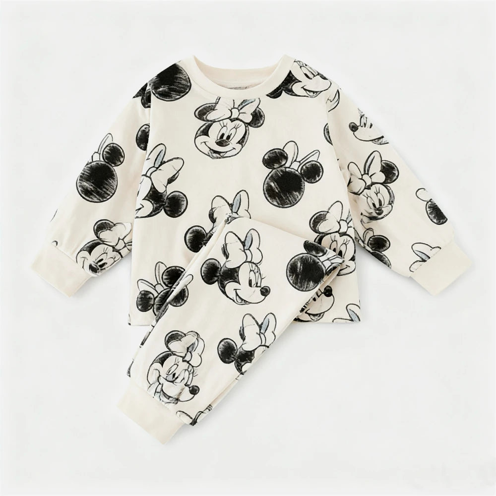 Baby Girls Long Sleeve Suits Minnie Full Printed Tops +Pants Home Clothing Two Piece Cute Outfits Toddler Spring/Fall Costume