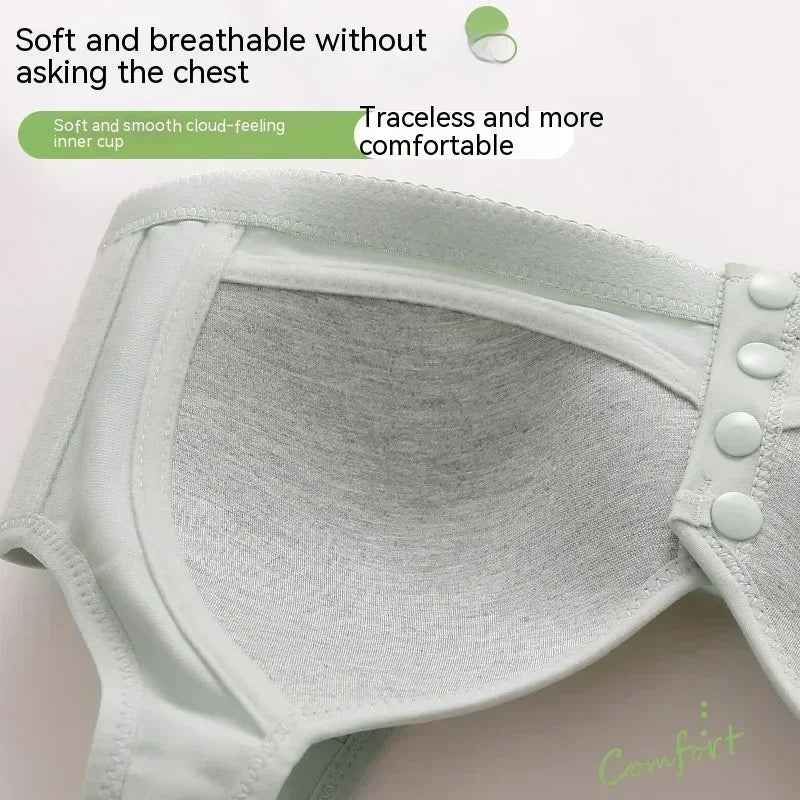 Mother Front Open Buckle Bra Underwear Brassiere Large Size Bra Without Steel Ring Thin Section Vest Type Mom breathable Brassie