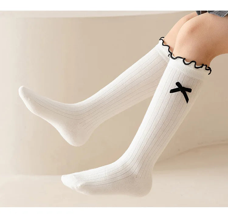 1 Pair Chic Simplicity Kids Girl Sock Sweet Fashion Bow Ruffle Bow Children Girl Calf Sock Spring Autumn Cotton School Sock