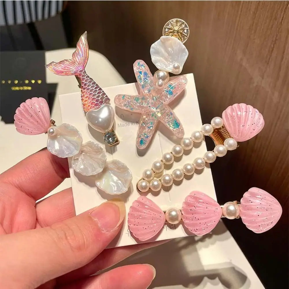 1/5Pcs Shell Starfish Hair Clips Ocean Series Mermaid Hairpins Girls Summer Beach Bang Clip Princess Barrette Hair Accessories
