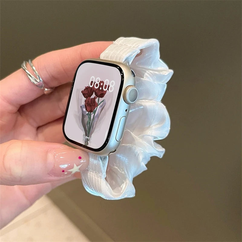 INS Chiffon Ice Silk Elastic Scrunchie Strap For Apple Watch 7 8 6 5 4 Slim Girl Band Loop Bracelet For iWatch 41mm 40 44 45 49