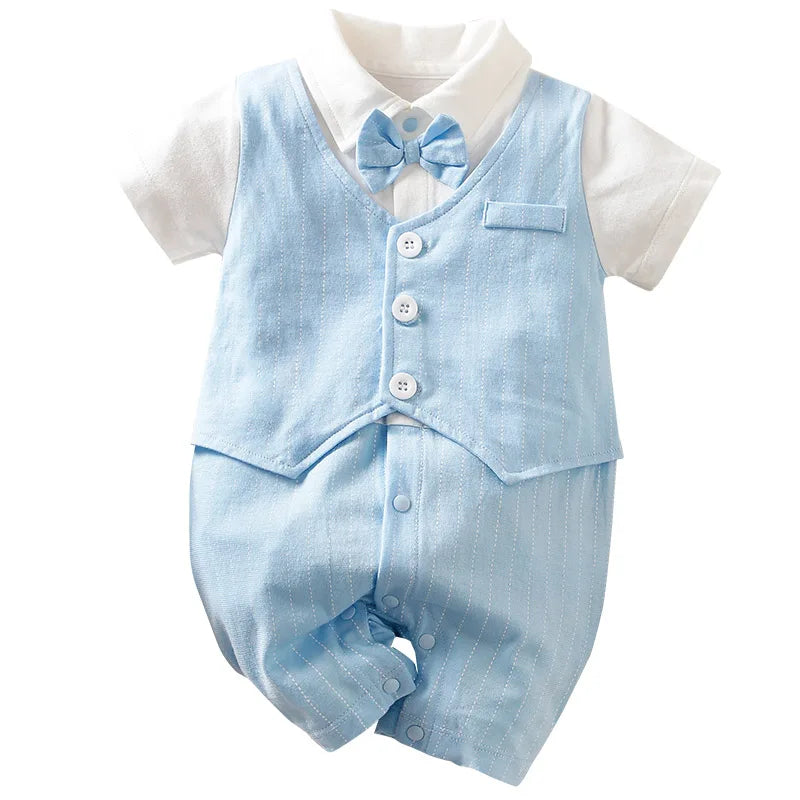 0-18 Baby Bodysuit Gentleman Style Handsome Formal Cotton Comfortable Soft Boys And Girls Summer Short Sleeved Newborn Clothes
