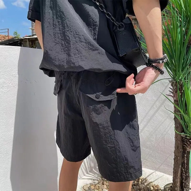 Summer Cargo Style Set Men's Casual Hooded Solid Short Sleeve T-shirt Shorts Loose Fashion High Quality Handsome Sweatshirt Suit