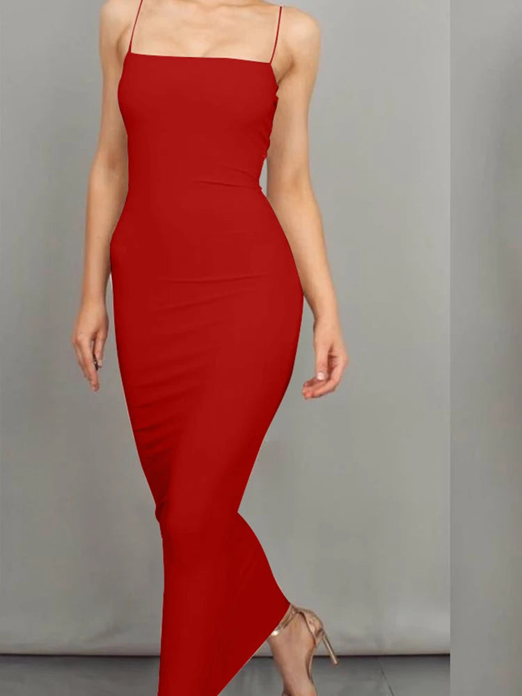 2025 New Spring Summer Women's High Elastic Sleeveless Backless Dress Long Sling Dresses Club Sexy Suspender Dress