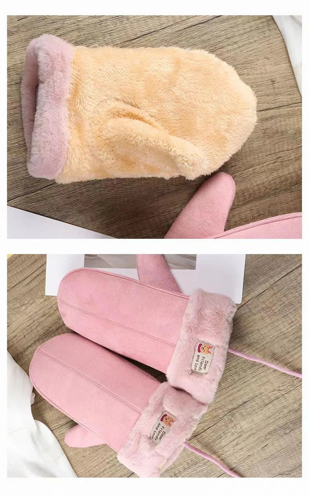 Women's Suede Plush Hanging Neck Gloves Winter Warm Windproof Gloves Outdoor Skiing Cold-Proof Student Mittens Christmas Gift