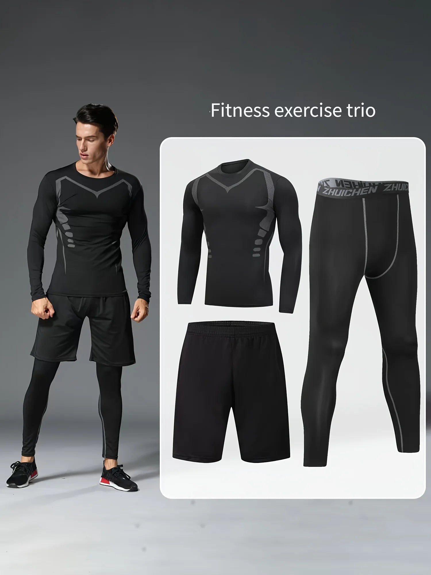 Sportswear for men, running and gym clothes, tight-fitting equipment, morning and night running training sportswear