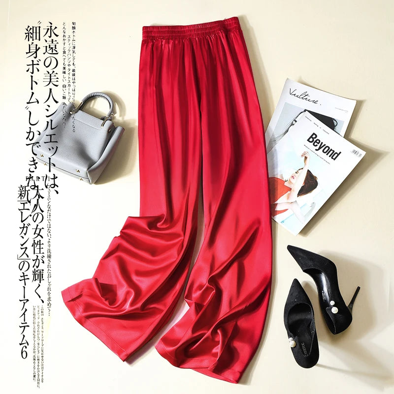 Fashion casual pantalones aesthetic plus size Women Trousers Spring Satin Imitation Silk Soft long Pants  pants y2k