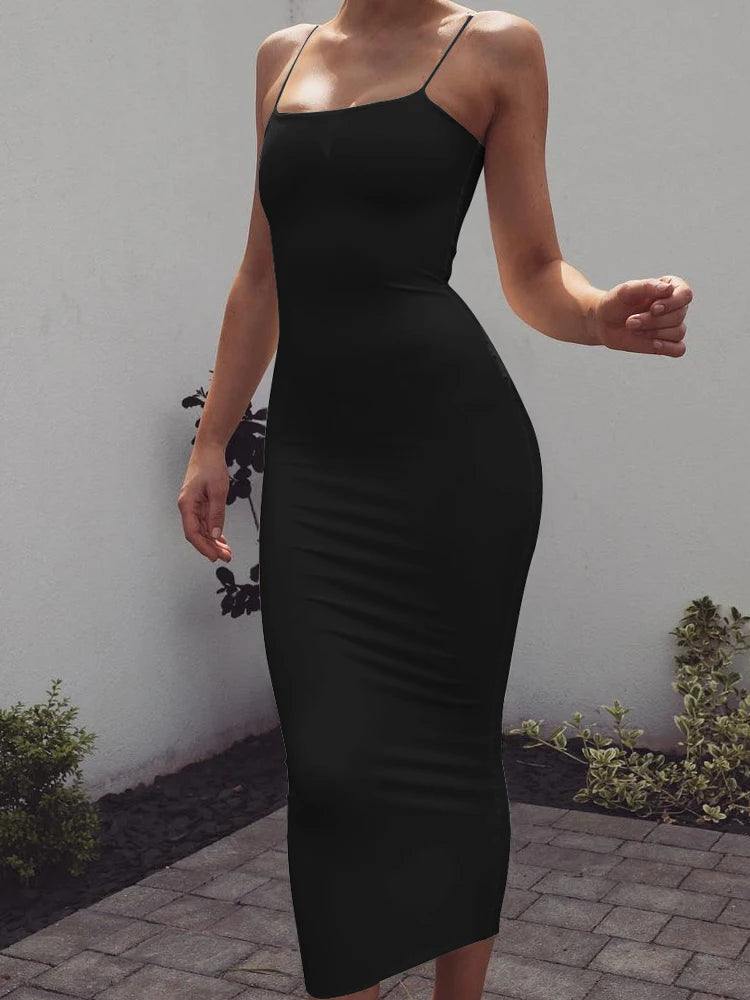 2025 New Spring Summer Women's High Elastic Sleeveless Backless Dress Long Sling Dresses Club Sexy Suspender Dress