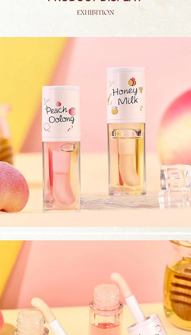 Peach Milk Honey Lip Oil Relieves Dry Moisturizing Lip Gloss Fades Lip Lines Water Light Lips Big Brush Head Cute