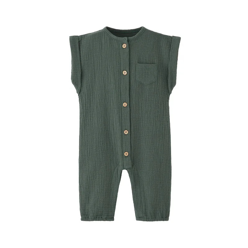 Summer Newborn Baby Romper Sleeveless Girl Boy Cotton Gauze Jumpsuit Solid Infant Soft Thin Gauze Cozy Rompers Pajamas