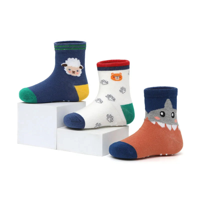 6 Pairs Boys Kids Non-Slip Socks Cute Cartoon Pattern Breathable Comfy Children Floor Socks For All Seasons