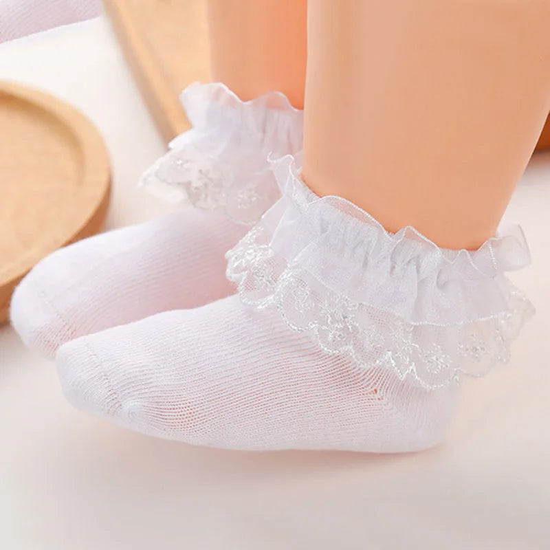 0-1Y Newborn Infant Toddler Baby Socks Girls Kids Princess Bowknot Lace Floral Short Socks Cotton Ruffle Frilly Trim Ankle Socks