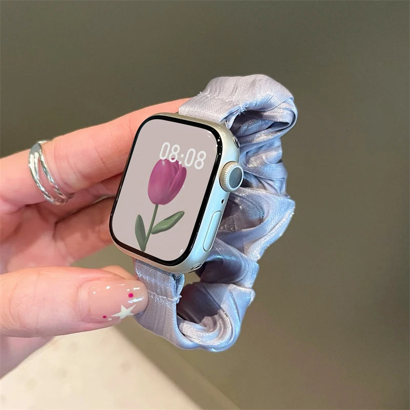 INS Chiffon Ice Silk Elastic Scrunchie Strap For Apple Watch 7 8 6 5 4 Slim Girl Band Loop Bracelet For iWatch 41mm 40 44 45 49