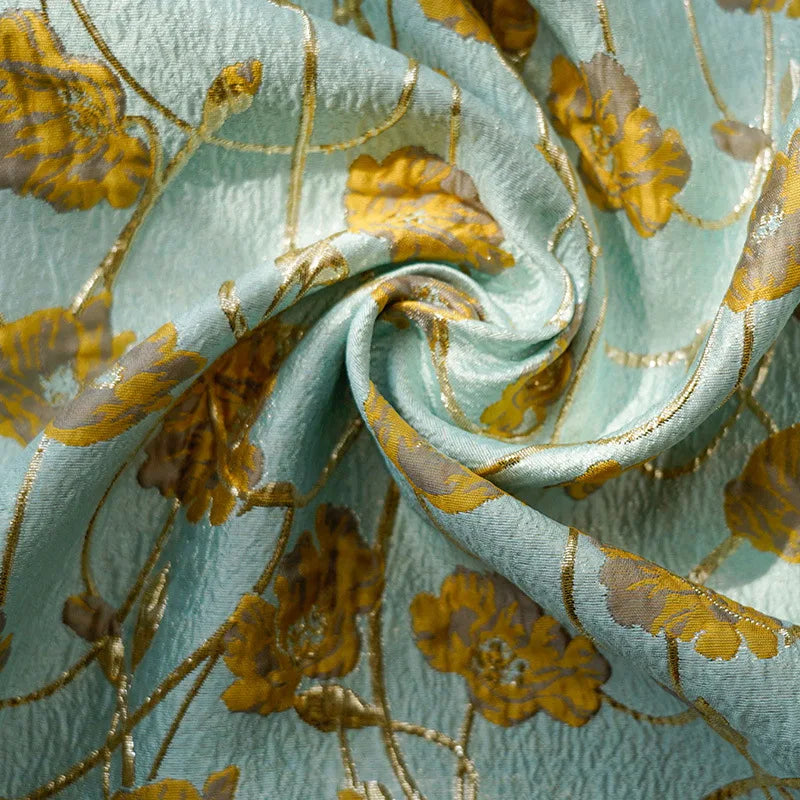 Lake Green Gold Silk Embossed Yarn Dyed Jacquard Fabric Spring Autumn Tutu Skirt Palace Style Dress Making Fabric 50cmx140cm