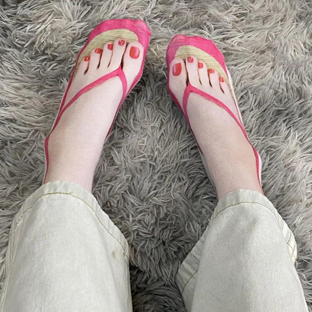 1 Pair 3D Printing Pattern Flip Flop Socks Funny Socks for Women Flip-flop Ankle Socks Low Cut Floor Socks Hosiery Novelty Gifts