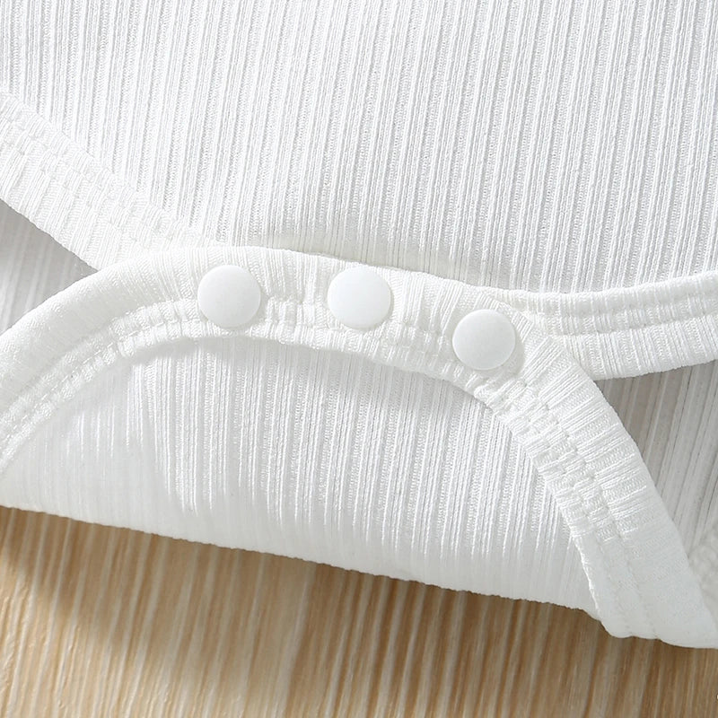 Pudcoco Baby Girls Summer Outfit Short Sleeves Rompers and Crochet Flowers Suspender Skirt Headband 3 Piece Clothes Set 0-18M