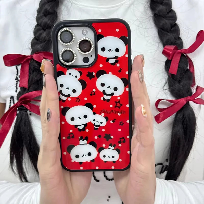 Kawaii Small Panda Star Polka Dot Cute Phone Case For iPhone 16 Pro Max 15 14 Plus 13 12 11 Pro Shockproof Silicone Back Cover