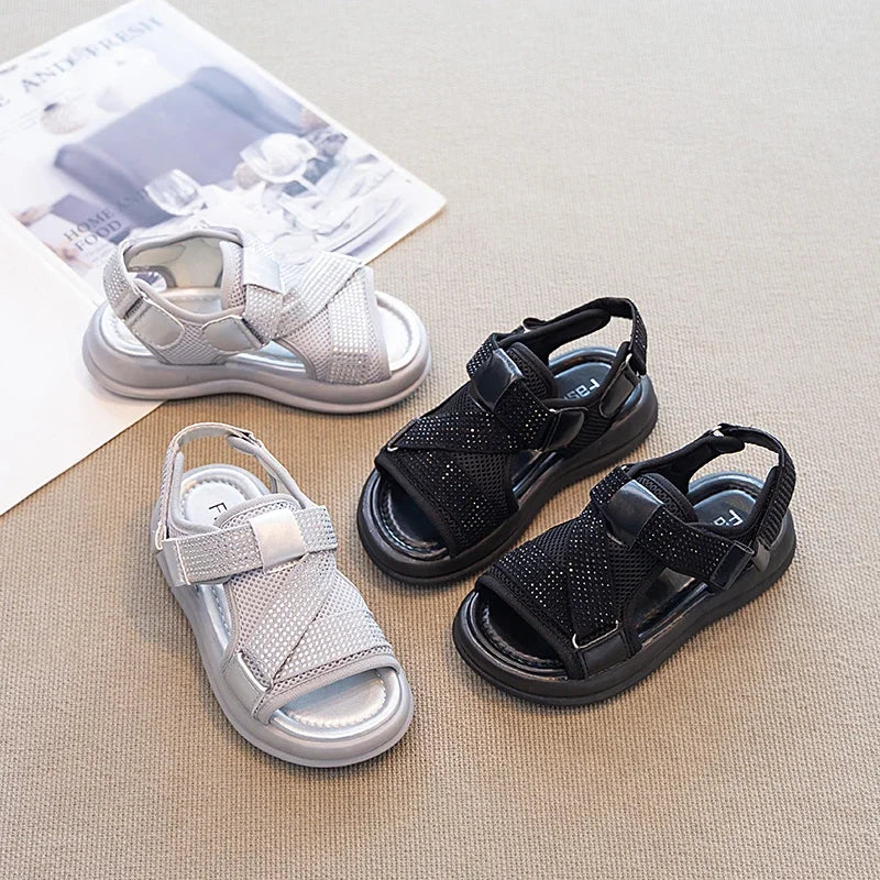 Summer Girls New Sandals Breathable Mesh Children's Causal School Sandals Simple Fashion Kids Beach Platform Sandals Open-toe