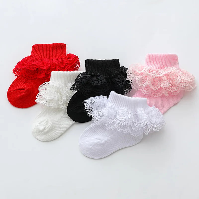 0-1Y Newborn Infant Toddler Baby Socks Girls Kids Princess Bowknot Lace Floral Short Socks Cotton Ruffle Frilly Trim Ankle Socks