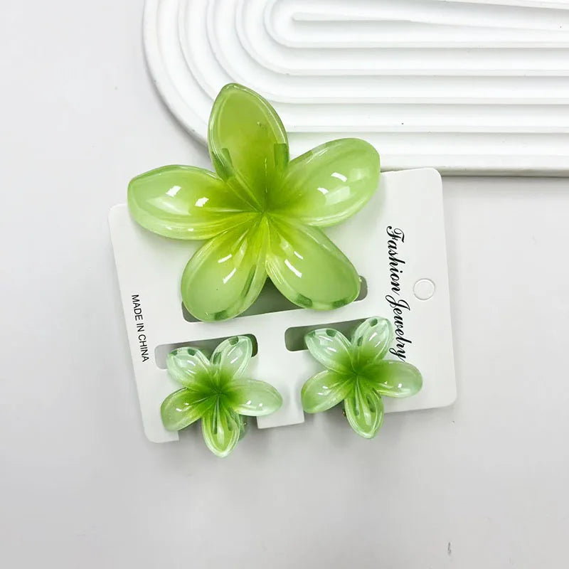 3Pcs/Set Sweet Flower Colroful Gradient Hair Claws Ponytail Cip Clamp Barrettes Hairpins For Women Girl Beach Hair Accessories