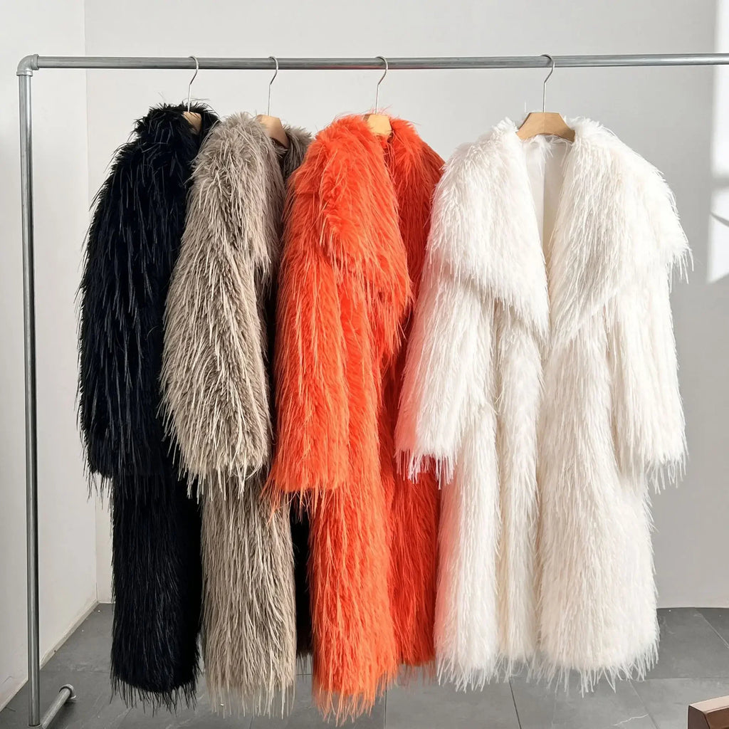 Women’s Tassel Wool Coat – Faux Fur, Solid Color Autumn Winter Jacket