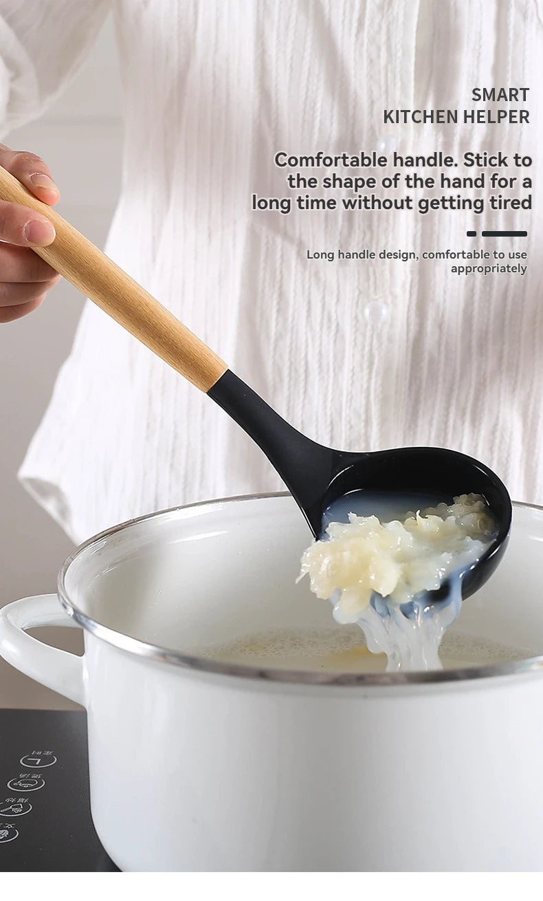 Kitchen Tools Set Wooden Handle Nonstick Pan Food Grade Cooking Silicone Storage Kit Stir Fry Baking Kitchen Set