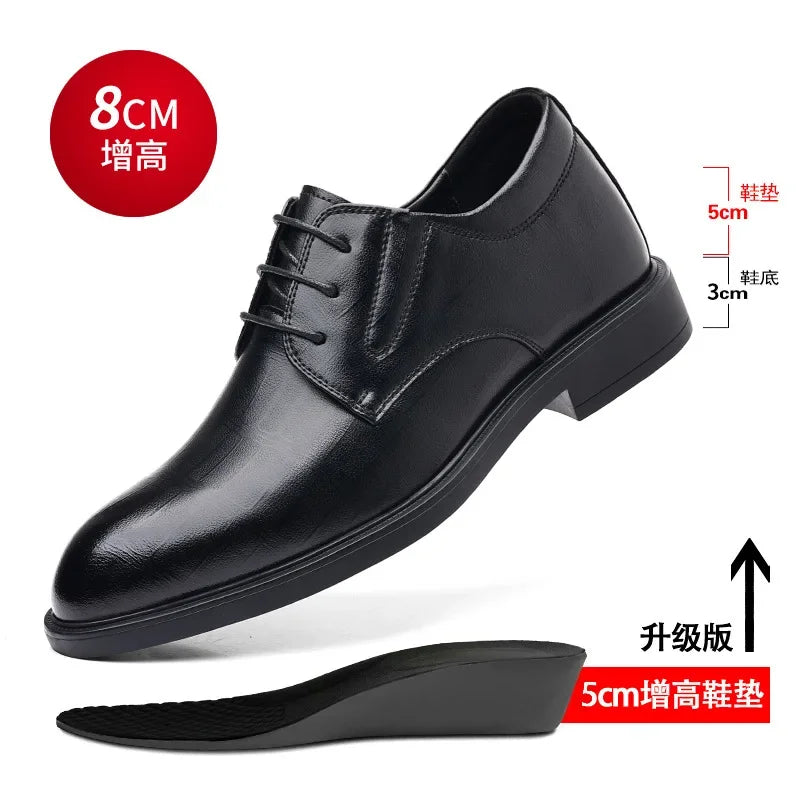 3 6 8cm Heel Men's Dress Shoes New Designer Cow Leather Increase Casual Spring Autumn Black Platform Wedding Shoes Male
