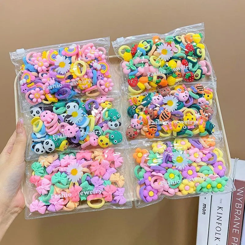 10/20Pcs Cute Cartoon Elastic Hair Bands for Girls – Soft, No-Damage Mini Scrunchies, Kids Hair Ties Accessories