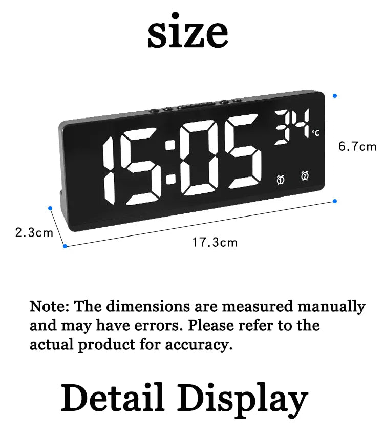 Electronic Clock Voice Control Digital Alarm Clock Temperature Desktop Table Clock Night Mode 12/24H LED Clock Watch Desk