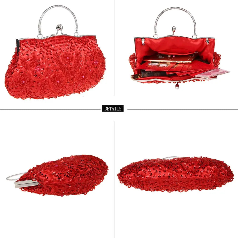 Women Clutch Bags Ladies Beads Evening Bags Wedding Party Bridal Embroidered Handbag Women Solid Retro Small Totes Mini Wallets