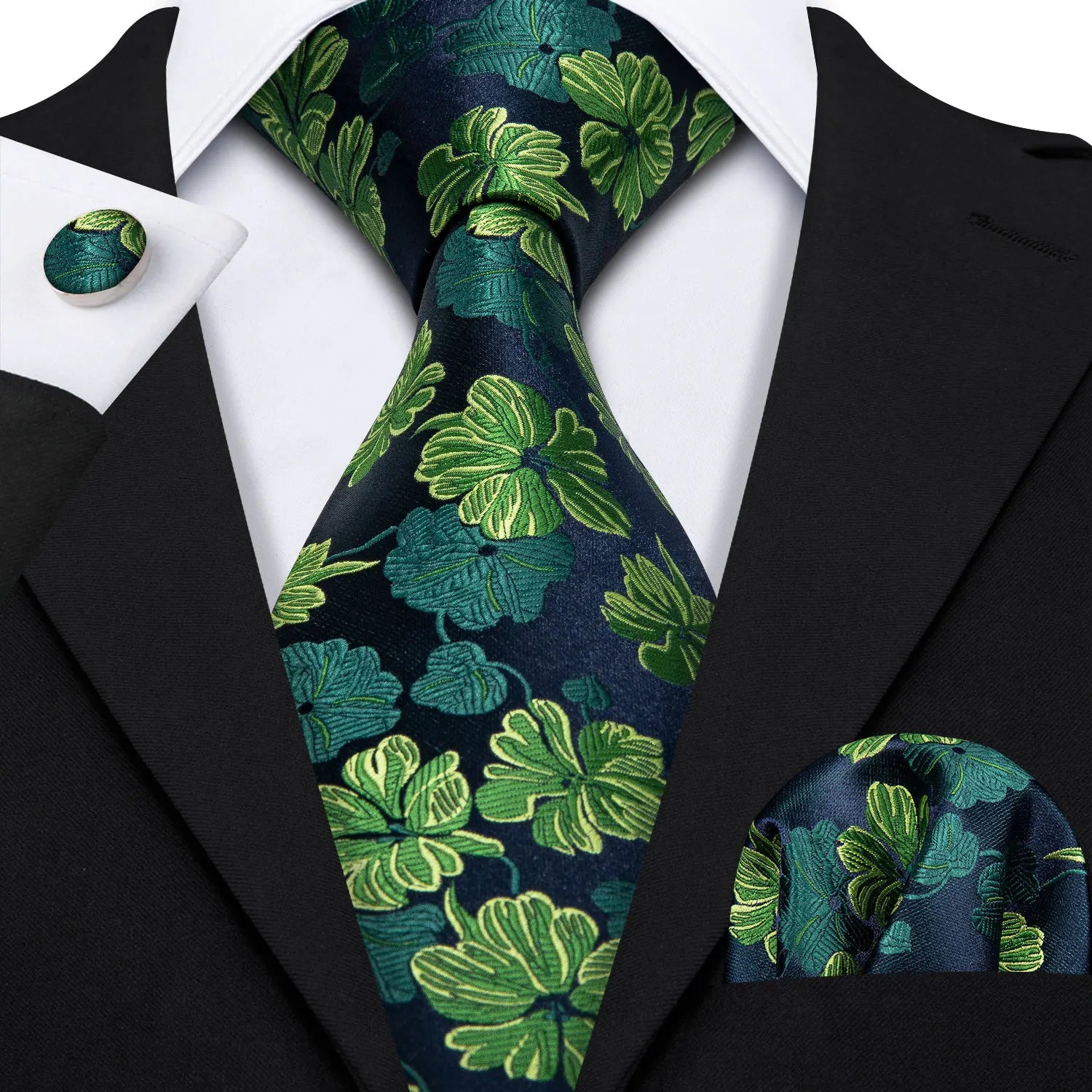 Barry.Wang Green Mint Teal Men Tie Hanky Cufflinks Set Jacquard Olive Sage Lawn Cyan Necktie for Male Wedding Business Gift