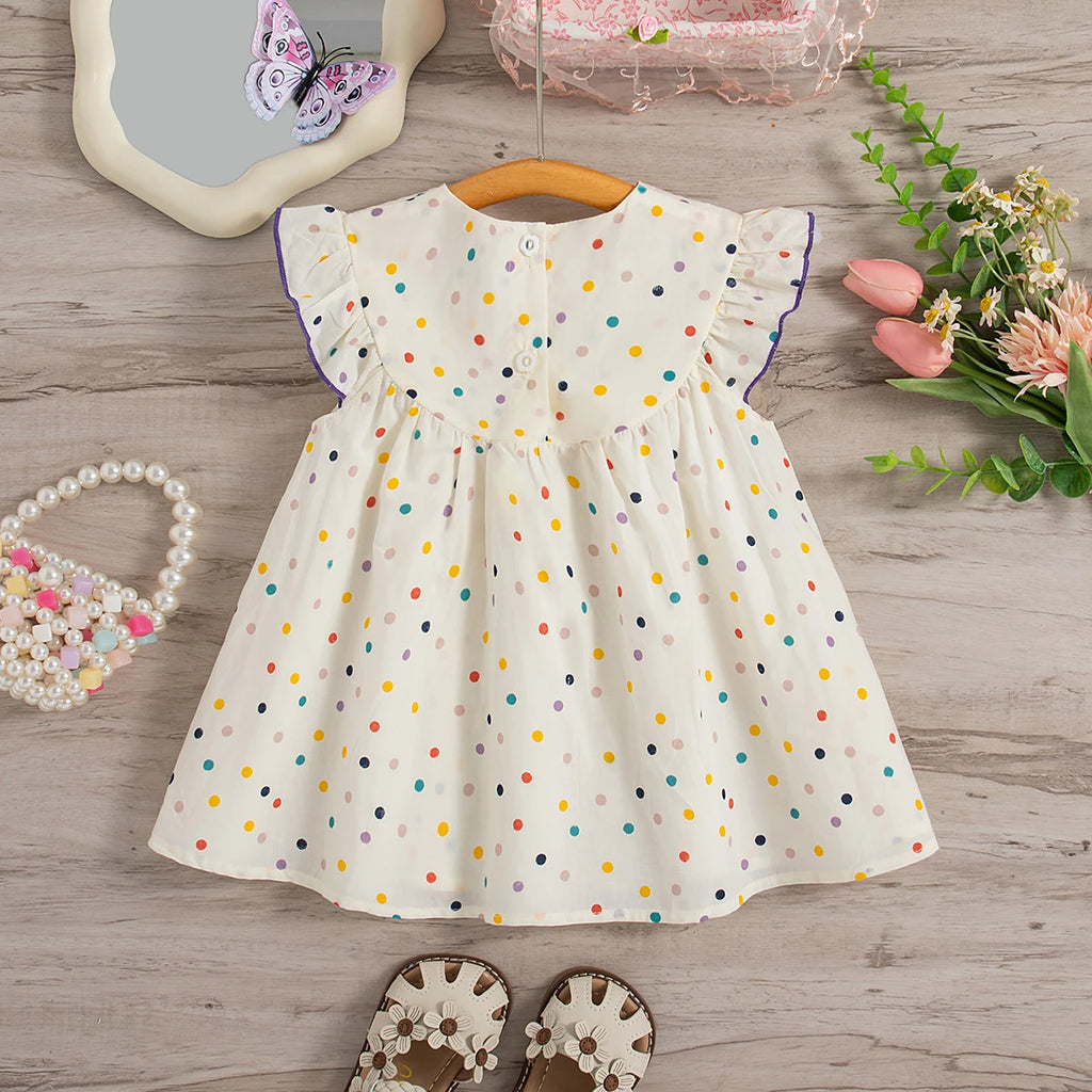 Baby Girl Dress Summer Colorful Polka Dot Flower Embroidery Girls Princess Dress Cute Girls Beach Dresses