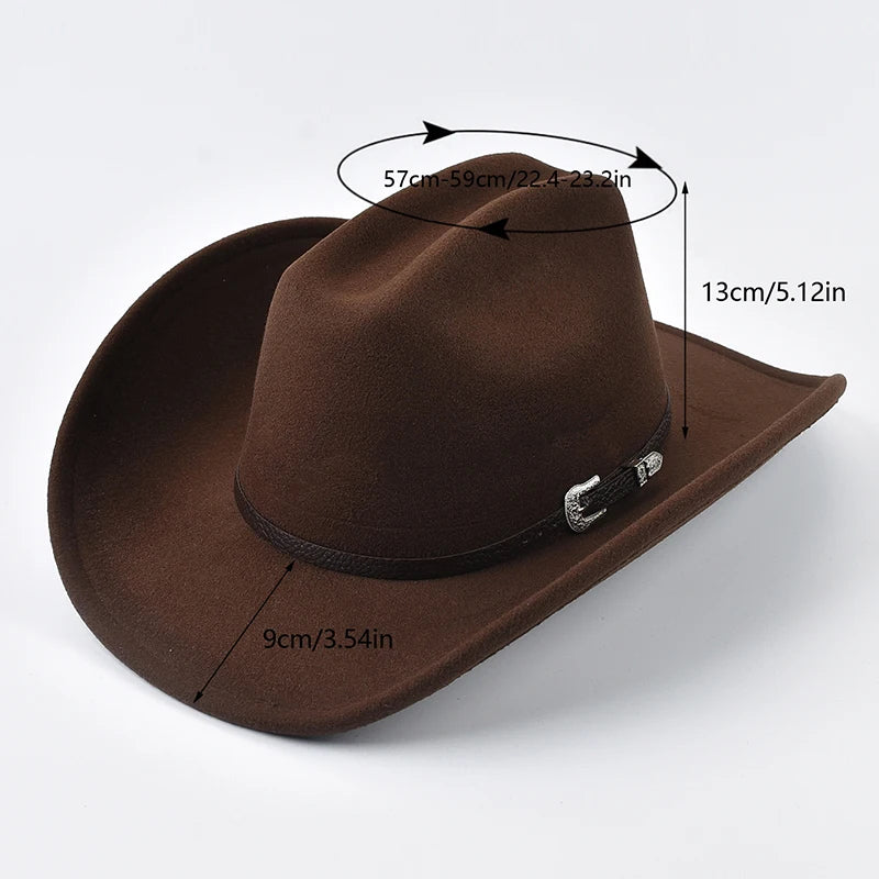 Unisex Western Cowboy Hat With Leather Vintage Big-edge Gentleman Cowgirl Jazz Hat Cloche Church Sombrero Hombre Caps