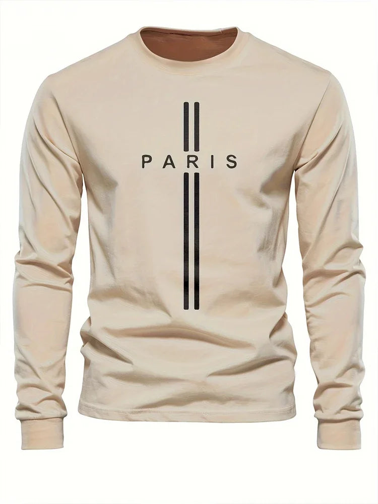 2025 New Spring Men Round Neck Casual Street Style Clothing Loose Fashion Sweatshirt Letter Pattern Creative Long Sleeve T-Shirt