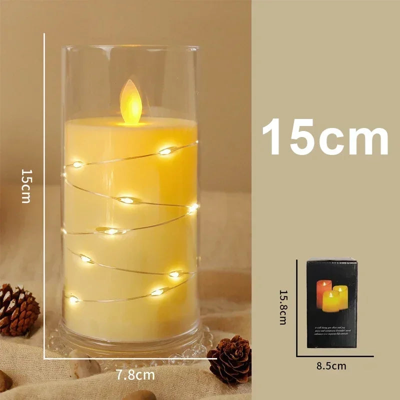 Flickering Flameless Candles for Romantic Ambiance and Home Decoration with Embedded Star String Battery Operated Candles